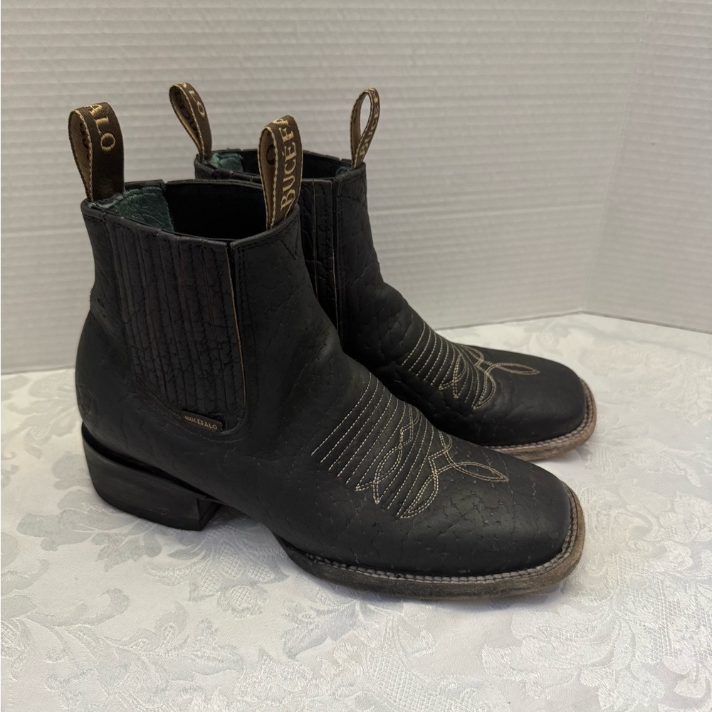Bucefalo Chore Rodeo Ankle Western Cowboy‎ Boots Barn Black Leather 24.5 / 6.5